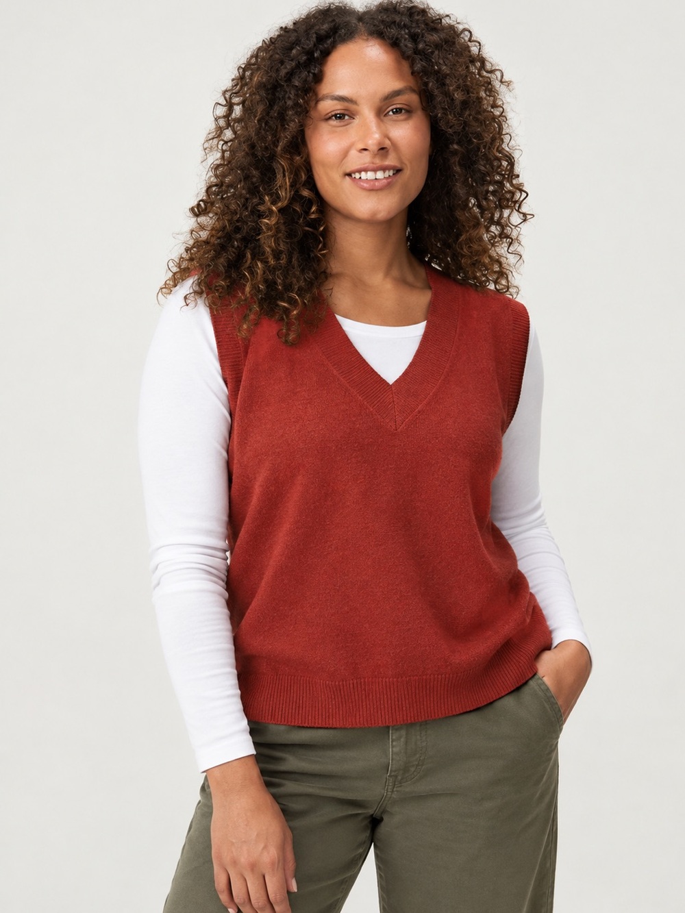 Terra & Sky Rust Red V-Neck Sleeveless Sweater Vest